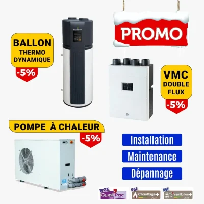 Economisez 5% sur l'installation d'un ballon thermodynamique, d'une pompe à chaleur et d'un VMC double flux avec France Énergie Solution